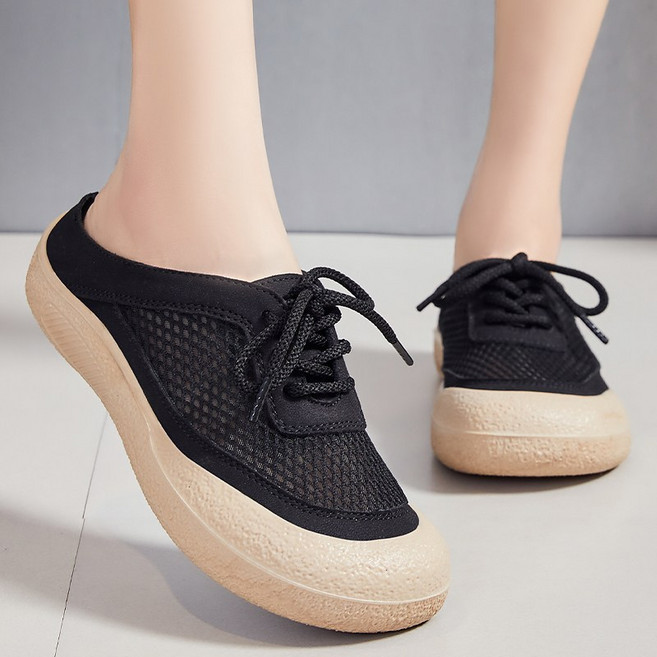 DarjinQD 여성 볼넓은 통굽 메쉬 슬리퍼 발편한 샌들 뮬 운동화 통기성 슬리퍼 키높이 샌들 G-MZ15