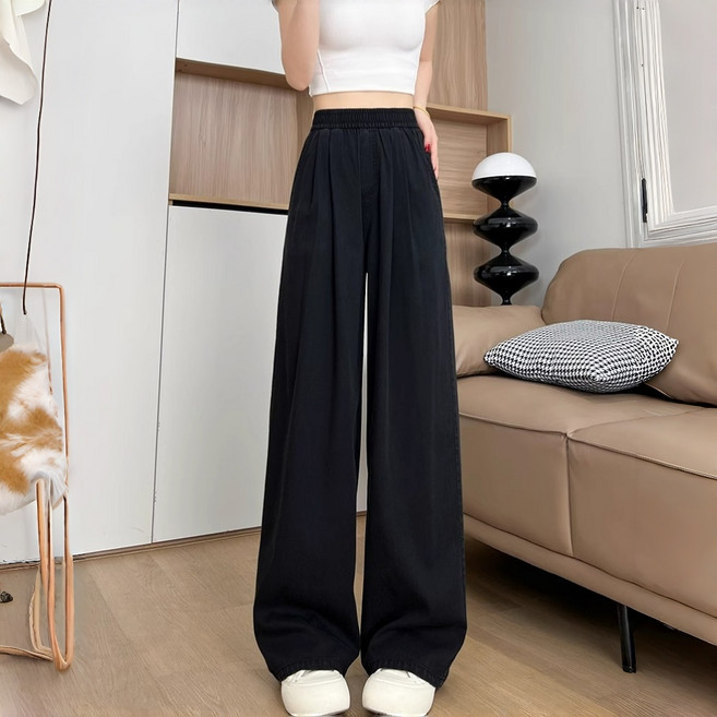 VIISHOW 여성 텐셀 허리밴딩 청바지 하이웨스트 와이드팬츠