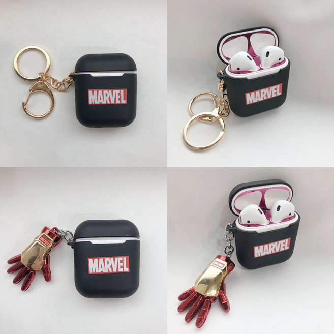 수리39링 아이언맨 마블 에어팟 하드 케이스 2종, 블랙, 아이언맨고리