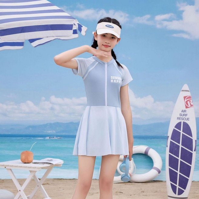 夏季兒童泳衣 女童連體裙式速幹泳裝 2024新款青少年專業訓練泳衣套裝