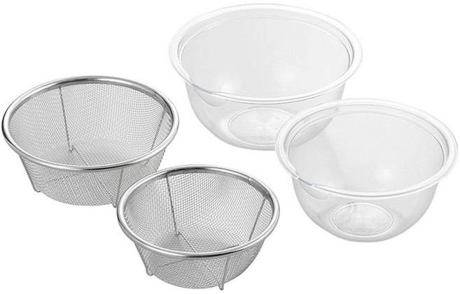 요시카와 뉴 키친 베이직 클리어 볼 & 채반 4개입, 1개, 볼 2개 + 채반 2개