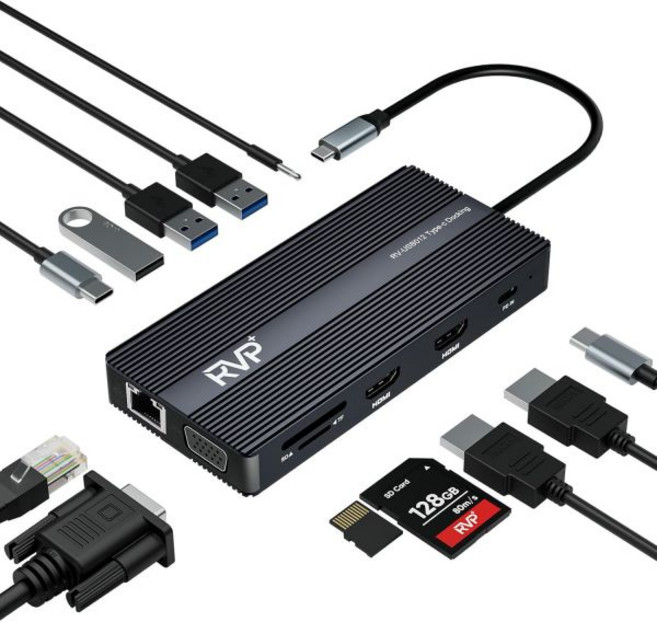 도킹 스테이션 듀얼 허브 HDMI 카드리더기 노트북용 USB C 모니터 14 in 1 3 HD4K 트리플 디스플레이 MacBookDellHPLenovo용 65W 어댑터가 있는, 12 in 1 Update