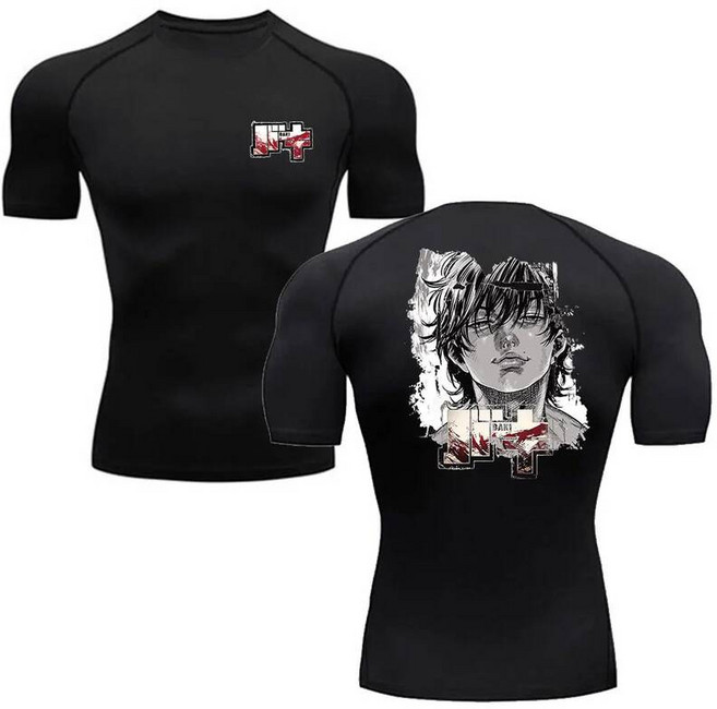 애니메이션 바키 한마 남성 러닝 스포츠 티셔츠 체육관 피트니스 반팔 슬림 압축 셔츠 조깅 트레이닝 반바지 상의 의류