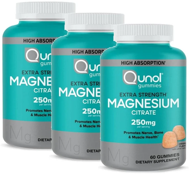 퀴놀 마그네슘 시트레이트 250mg 엑스트라스트렝스 구미 젤리 Qunol Magnesium, 3개, 60정 - 쿠팡