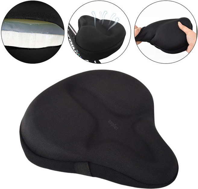 앙플러스 폭신한 자전거 안장 쿠션 커버 여성 남성 실내 자전거 의자, 1개, 블랙색상