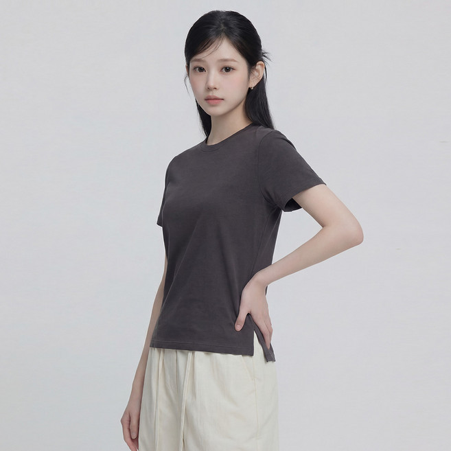 엠제이스타 베이직 데일리 옆트임 무지 반팔 티