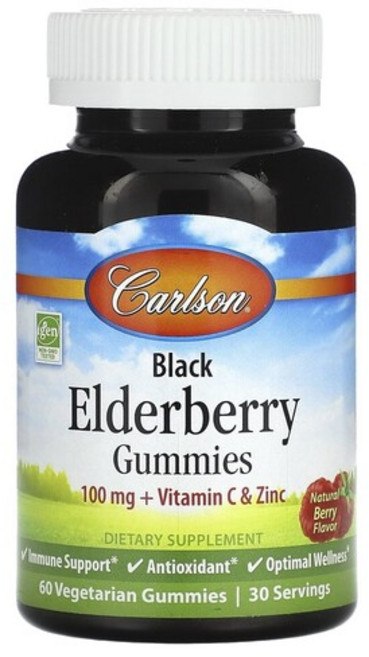 미국산 칼슨랩스 블랙 엘더베리 100mg 60구미 비타민C 아연 Carlson Labs Black Elderberry 선물증정, 60정, 1개