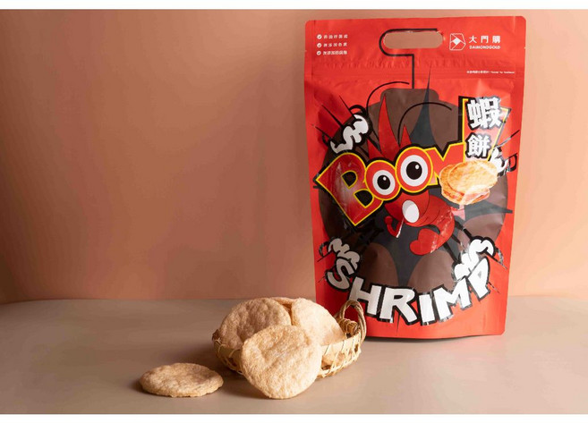 大門購 爆蝦餅 南美白蝦 非油炸製成 健康點心 無防腐劑 55克, 1個, (55克/大包裝),單包