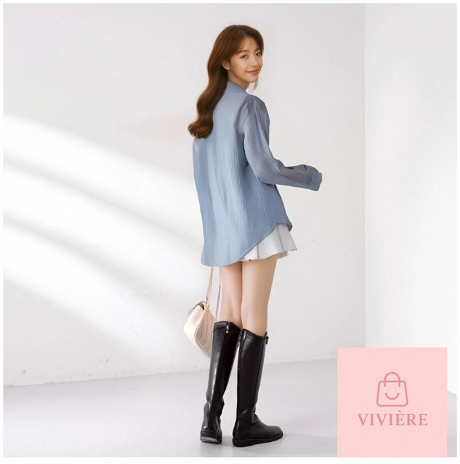 VIVIERE 韓系寬鬆長袖襯衫 輕薄罩衫外套