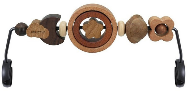 IGRATENS 3차원 Baby Bjorn 바운서 장난감 바 아기 바운서를 위한 장난감 부드럽고 행복함 부착 및 정돈가 쉬움 360° 회전 자연유래 나무 양면 높이 디, 원형 천연 목재