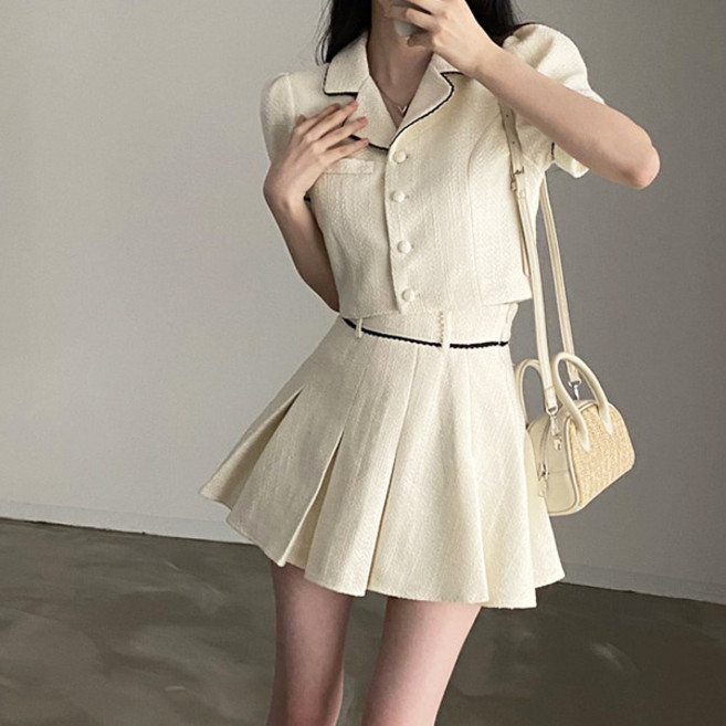 [레티고] 트위드 자켓 하이웨스트 A라인 스커트 투피스 세트