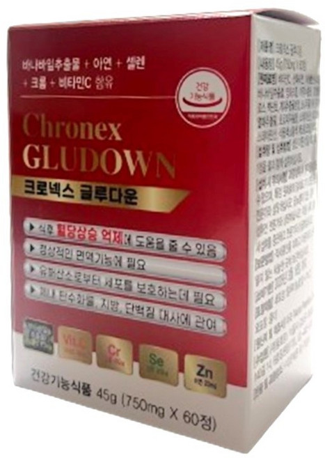 크로넥스 글루다운 60정(2개월분) 혈당조절영양제 혈당케어 식후혈당관리 바나바잎추출물, 1개, 60정