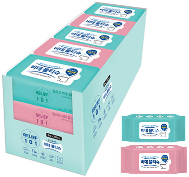 릴리프 미니 비데 물티슈, 20개, 8매, 60g
