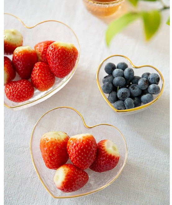 골드라인 유리 깊은볼 요거트 아이스크림 샐러드 팥빙수 카페 그릇, 골드링하트대, 1개