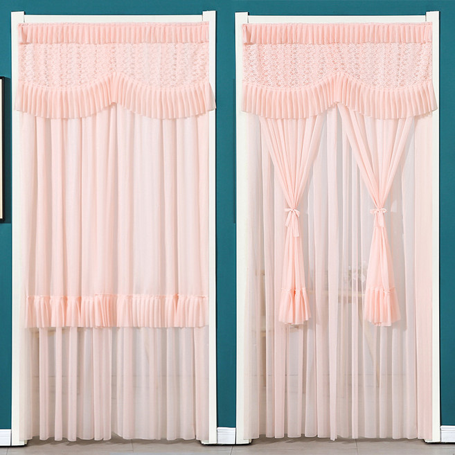 레이스 문커튼 가리개 분리형 벨크타입 자수 바란스, 라운드자수-핑크(100x200), 1개