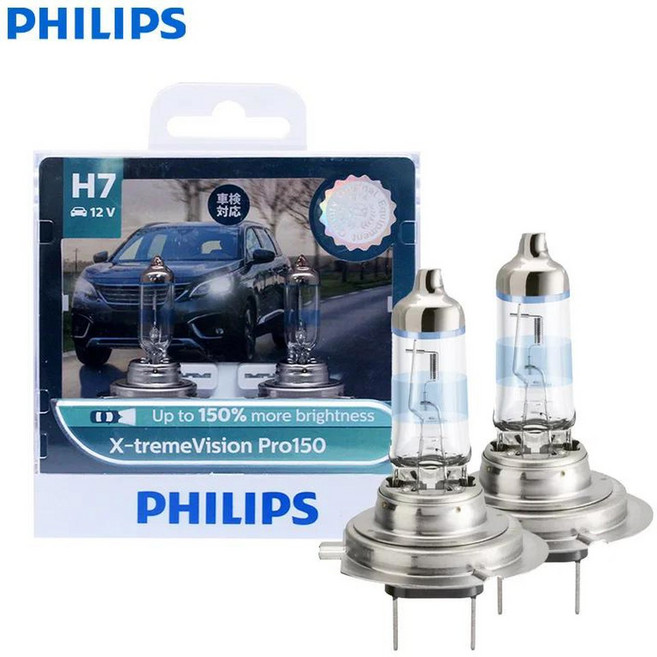 필립스 X-treme Vision Pro150 제논 백색광 할로겐 헤드라이트 150% 밝은 자동차 정품 전구 2X H7 12V 55W, 1개