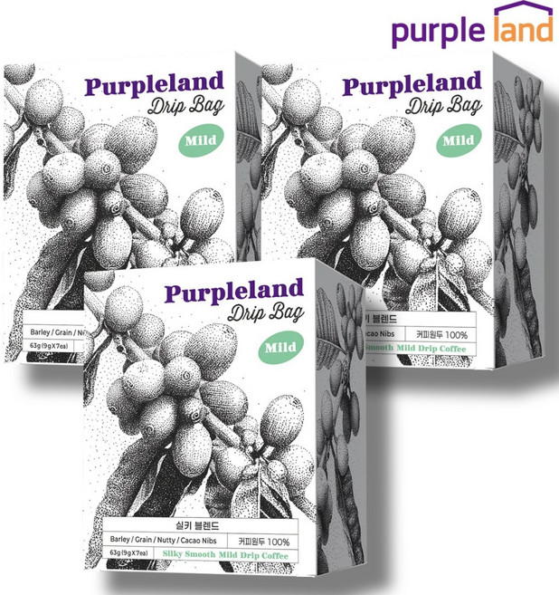 퍼플랜드 핸드드립 커피 레귤러 드립백 마일드 실키 블렌드, 3개, 7개입, 9g