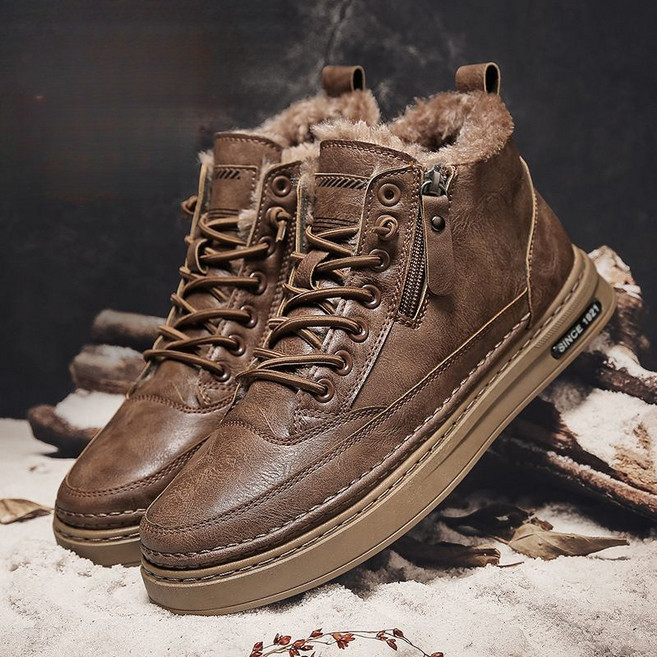 COSYEVNO 스노우 부츠 남성화 하이탑 겨울 기모 부츠 털가죽 일체형 방수 미끄럼 방지 패딩 부츠