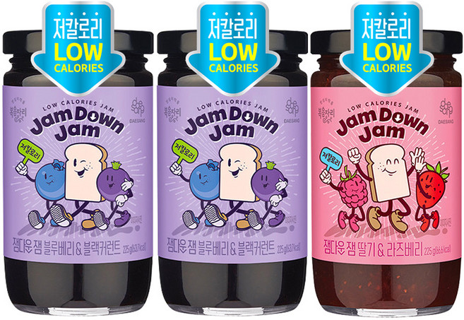 복음자리 잼다운잼 블루베리블랙커런트 2P +딸기라즈베리 1P, 3개, 225g