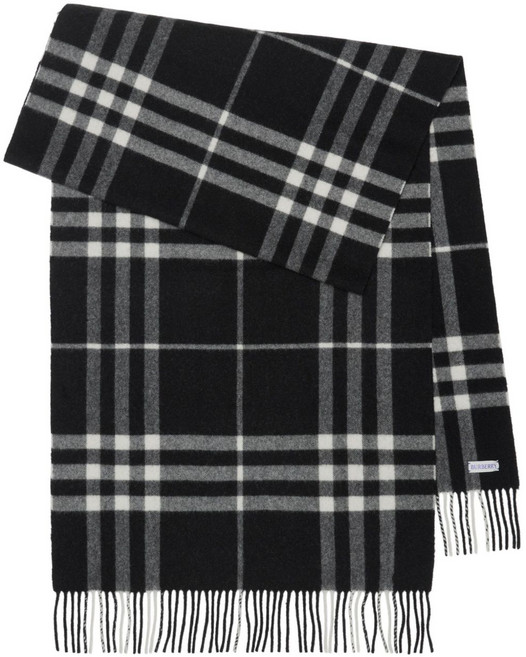 버버리 체크 프린트 프린지 캐시미어 스카프