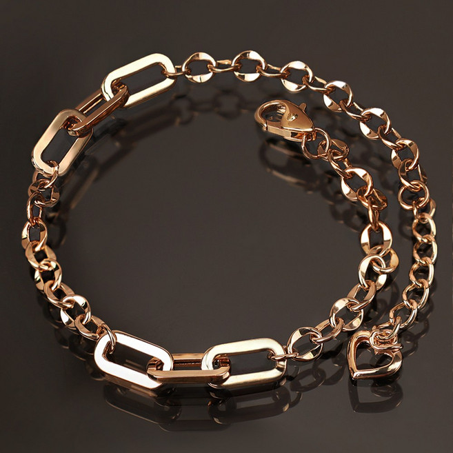 주리에떼 14K 18K 여성 데일리 골드 하트 연장고리 볼드 체인 베가스 금 팔찌