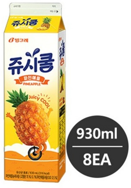 빙그레 쥬시쿨 파인애플 930ml 무배 냉장배송, 16개