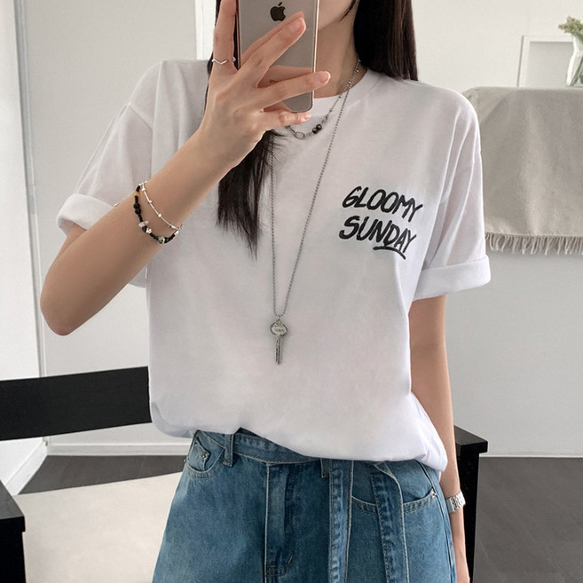 티데일리 글루미 프린팅 오버핏 17수 빅사이즈 라운드 반팔 티셔츠