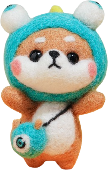 羊毛氈DIY材料包 手作鑰匙圈 裝飾布置 送教程 配件全配, 怪獸柴柴, 1個