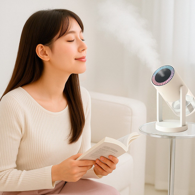 (1+1)이놀 스윙 미스트 3세대 무소음 600ml 초음파 미니가습기, 화이트+핑크, BOM2126