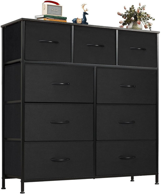 모아니스 패브릭 서랍장, 블랙, 9단