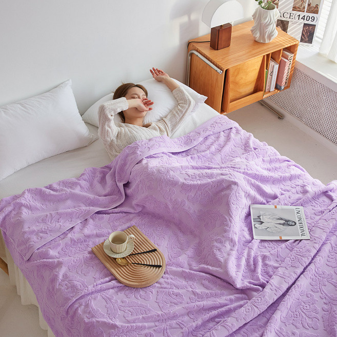 자카드 면 여름이불 성인용 순면 에어컨 담요 침대시트 빈티지 스타일 가정용 퀼트, 유럽 스타일의 퍼플