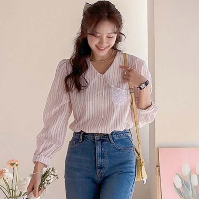 리린 유로즌 사랑스런 은은자수 카라 블라우스 2918171