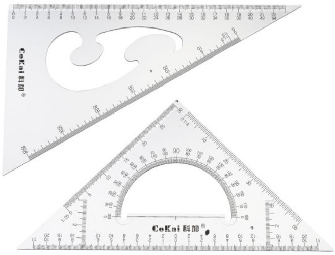 각도기 내장 삼각형 눈금자 세트 22cm 30/60 및 45/90도 측정 학생 문구 용품, 1개