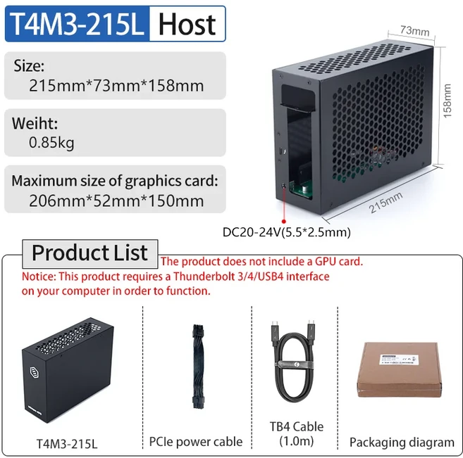 미니 egpu Thunderbolt 3/4 박스 외부 그래픽 카드 지원 노트북