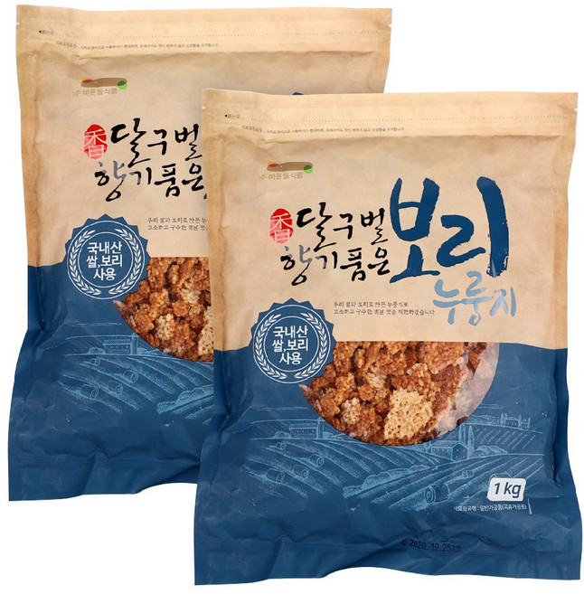 바른들식품 달구벌향기품은 보리 누룽지 1kg 국산 끓여먹는 누룽지 간식, 2개