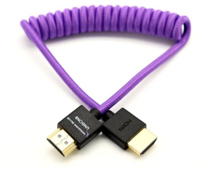 KONDOR BLUE 콘도르 블루 | 4K HDMI to 얇고 짧은 코일형 꼬임 케이블 온카메라 모니터용 캡처 카드용 검정색