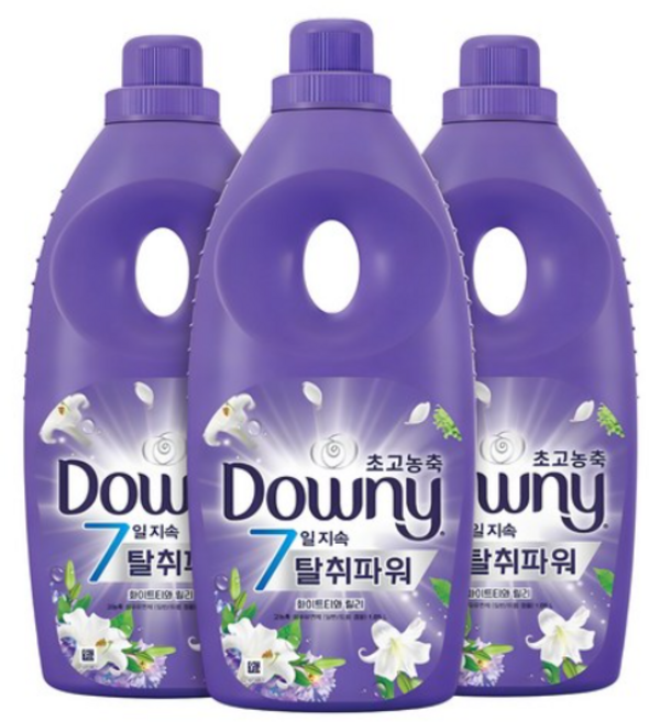 다우니 7일 지속 탈취파워 초고농축 섬유유연제 화이트티와 릴리 본품, 1L, 3개