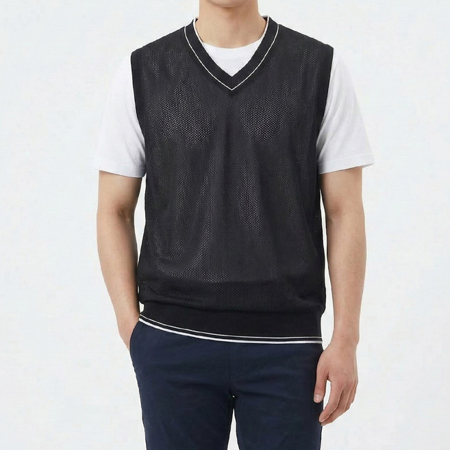 노블진 남자골프조끼 펀칭 베스트 스판 골프웨어 상의