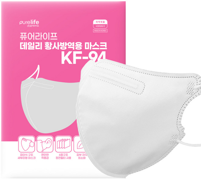퓨어라이프 KF94 새부리형 보건용 마스크 대형, 화이트, 1개, 100매