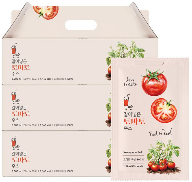 잘익은 토마토를 몽땅 갈아넣은 리얼 토마토 주스, 90개, 100ml