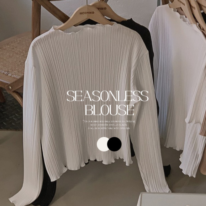 핫핑 [시즌리스템] 포렌_긴팔ver 플리츠 프릴 반폴라 티셔츠 블라우스