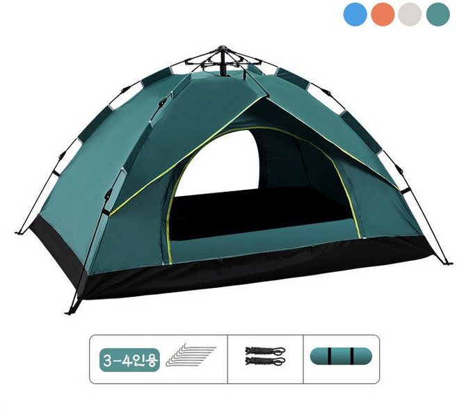 원터치 텐트 방수 캠핑 덴트 휴대용 접이식 초경량 오토 자동텐트 YHY, 3-4인용, 녹색
