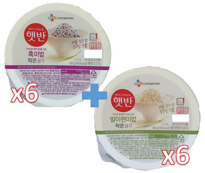 햇반 발아현미130g 6개+흑미밥130g 6개, 12개, 130g