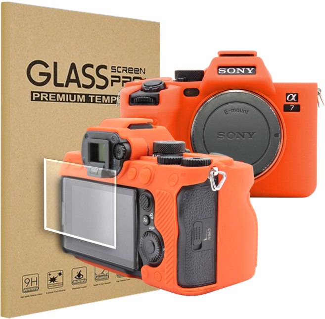 소니 A7M5 카메라 풀커버 하우징 케이스 액정 방탄유리 필름, 1세트, 오렌지