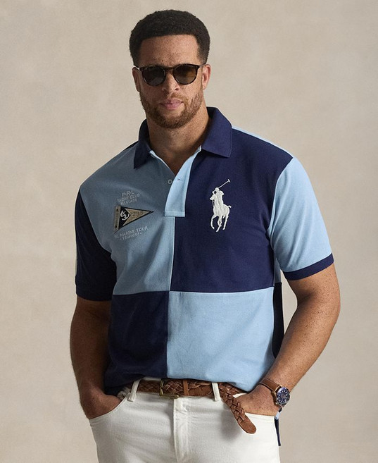 Polo Ralph Lauren Men's Big & Tall Classic-Fit Mesh Shirt - Newport Navy/Powder Blue 248951