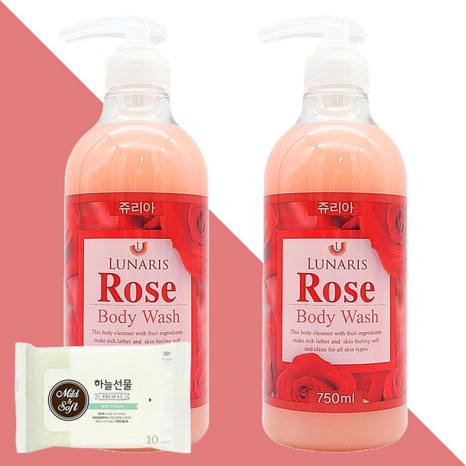쥬리아 루나리스 바디워시 장미 750ml 2개(+하늘선물 물티슈 10매), 01 루나리스 바디워시 장미 750ml 2개