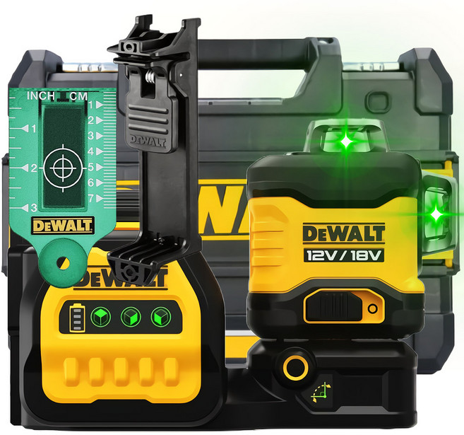 디월트 DCE089D1G18 MAX 12V/20V 3x360도 그린 레이저 레벨기 키트, 1개