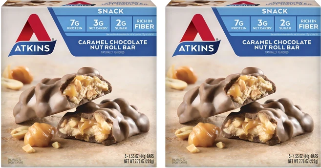 앳킨스 프로틴 바 캐러멜 초콜릿 너트 롤, 220g, 2개 - 쿠팡