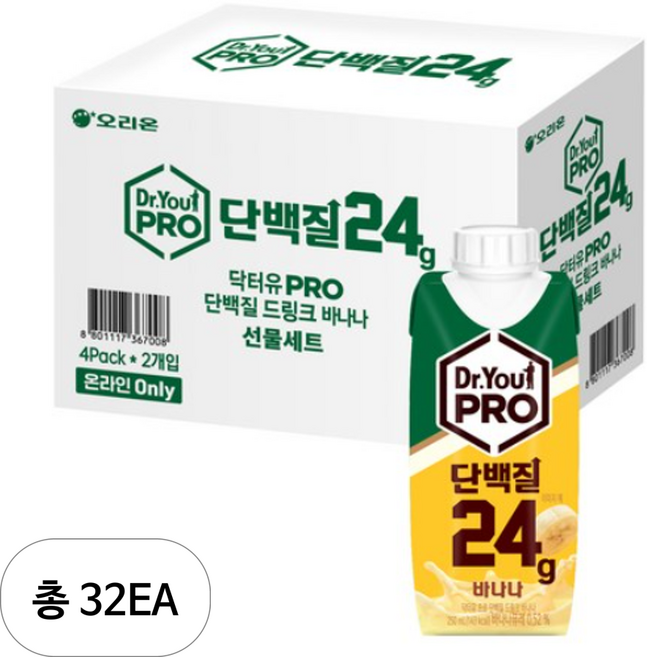 오리온 닥터유 단백질 프로 바나나, 250ml, 32개