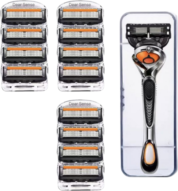 비브랜드 디어센스 신형 질레트 프로글라이드 퓨전 파워 호환 5중 면도날 + 면도기 1개, 1세트, 12개입